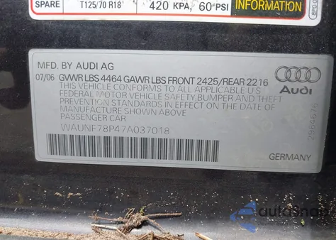 2007 Audi A3 2.0T из США, поврежденный, VIN WAUNF78P47A037018